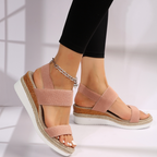 Women platform sandals with elastic straps in multiple colours