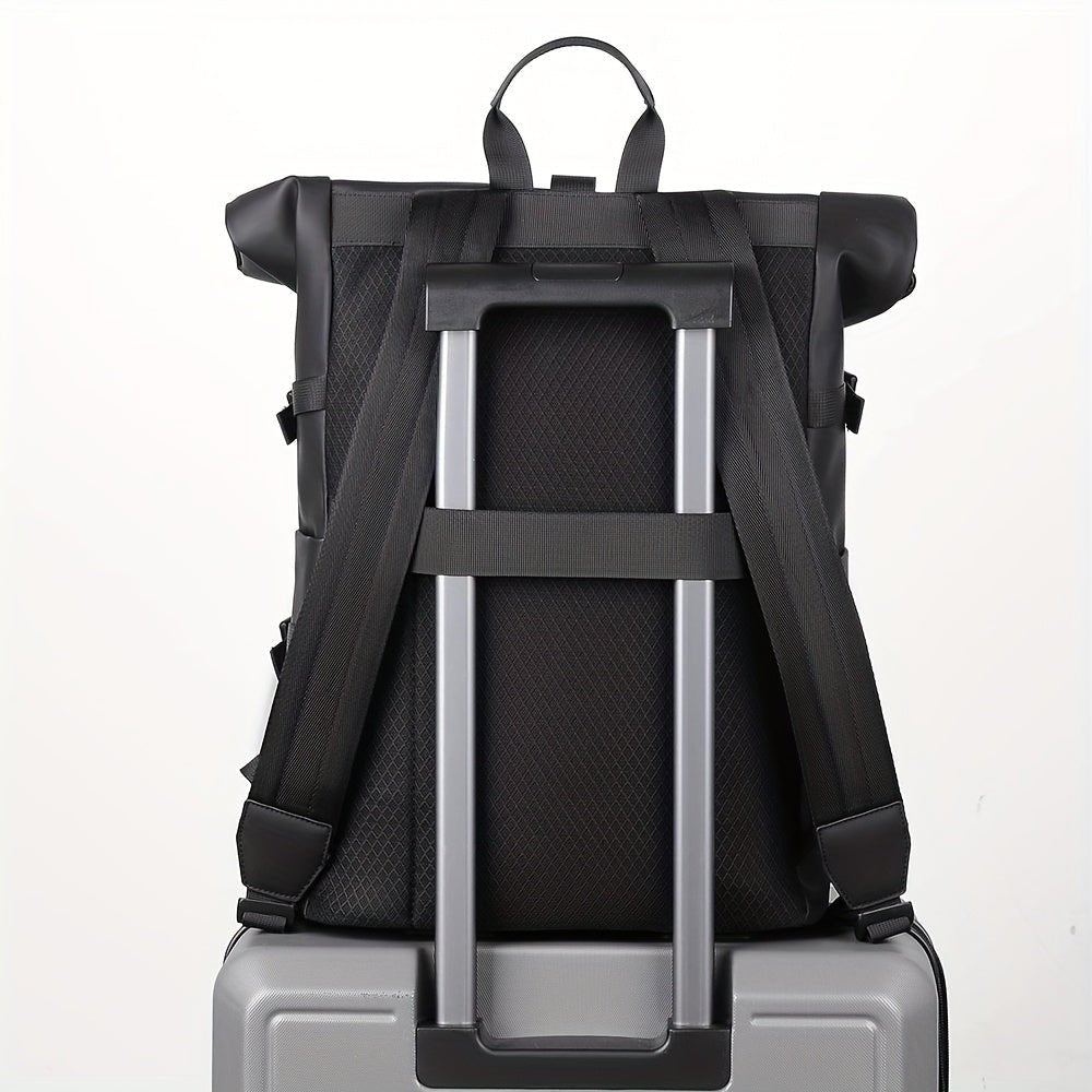Men's roll-top backpack water-resistant with laptop compartment, daily commuter bag