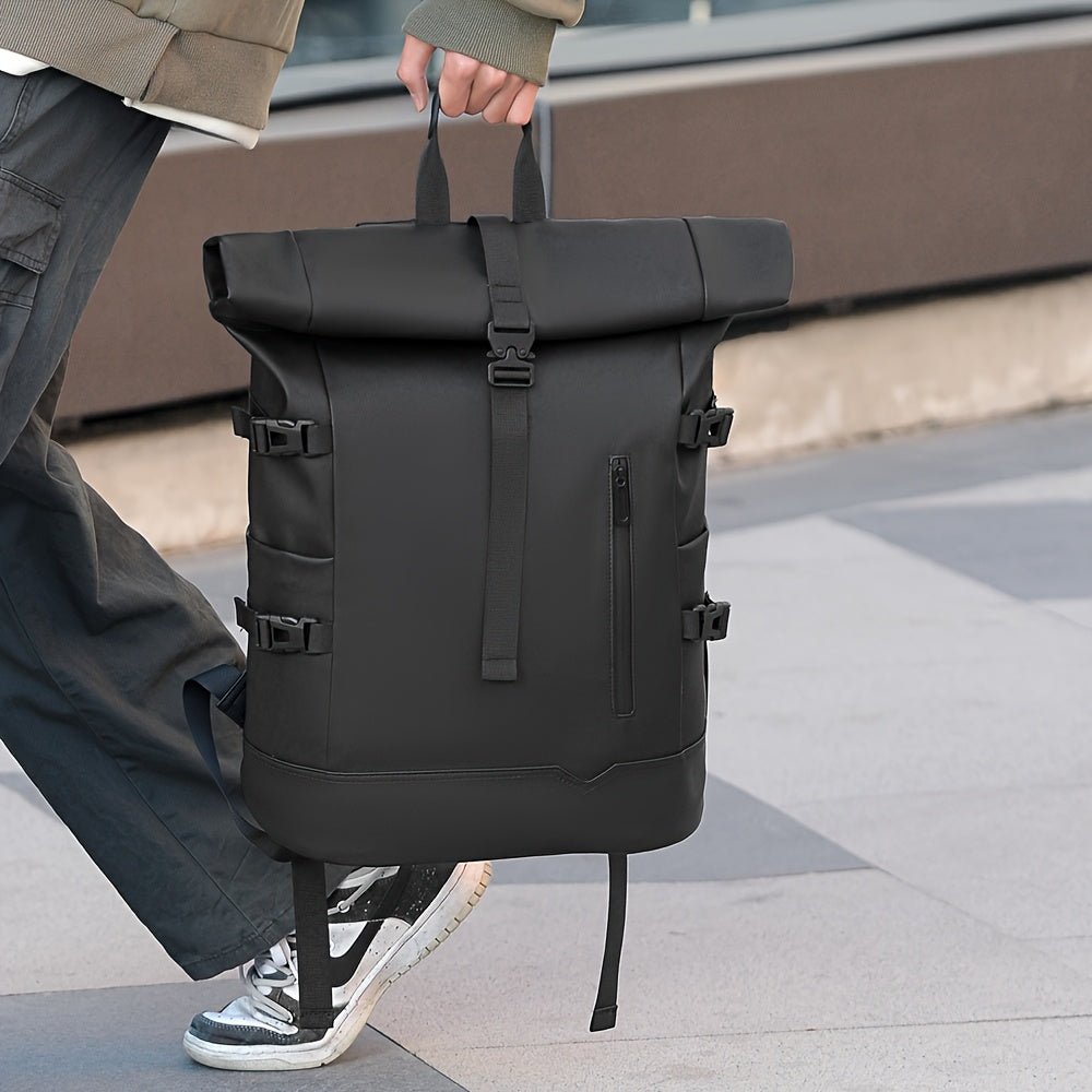 Men's roll-top backpack water-resistant with laptop compartment, daily commuter bag