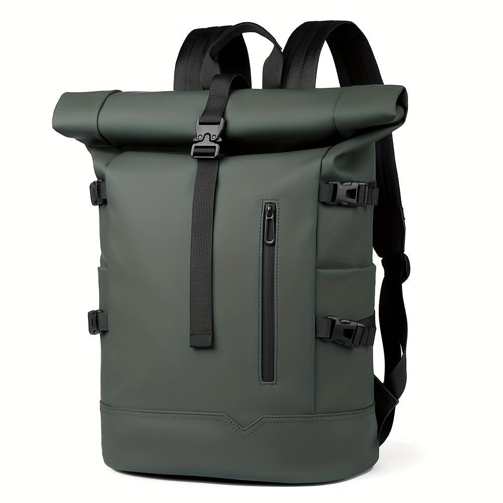 Men's roll-top backpack water-resistant with laptop compartment, daily commuter bag