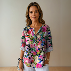 Women's floral blouse V-neck short sleeve relaxed fit summer top