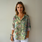 Women's floral blouse V-neck short sleeve relaxed fit summer top
