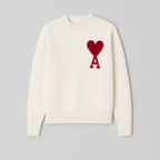 Women's oversized sweater with heart ace print and round neckline, all-season casual pullover