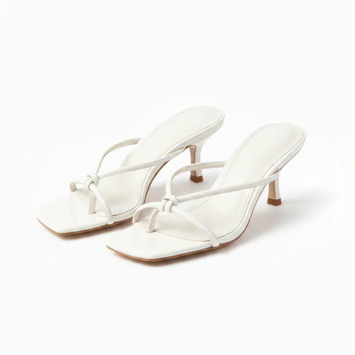 Women's orthopedic heeled sandals with knot strap and open square toe