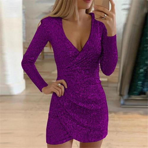 Women's sequin wrap dress with adjustable belt, glitter festive evening style