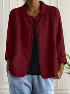 Linen Shirt Men Women Relaxed Fit Three Quarter Sleeve Button Front Top