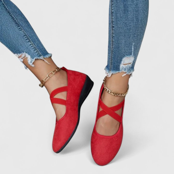 Women orthopedic ballet flats wedge heel ankle strap slip-on cushioned