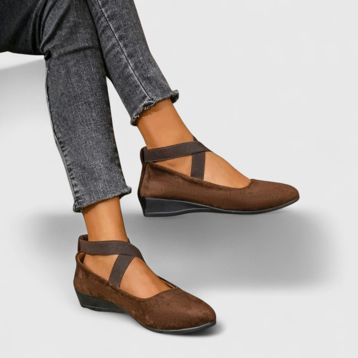 Women orthopedic ballet flats wedge heel ankle strap slip-on cushioned