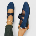Women orthopedic ballet flats wedge heel ankle strap slip-on cushioned