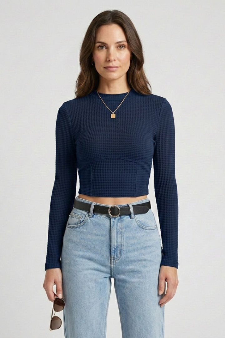 Crop Top Women Long Sleeve High Neck Fitted Stretch | Ottoline