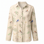 Women abstract print split neck blouse long sleeve button front in multiple colors