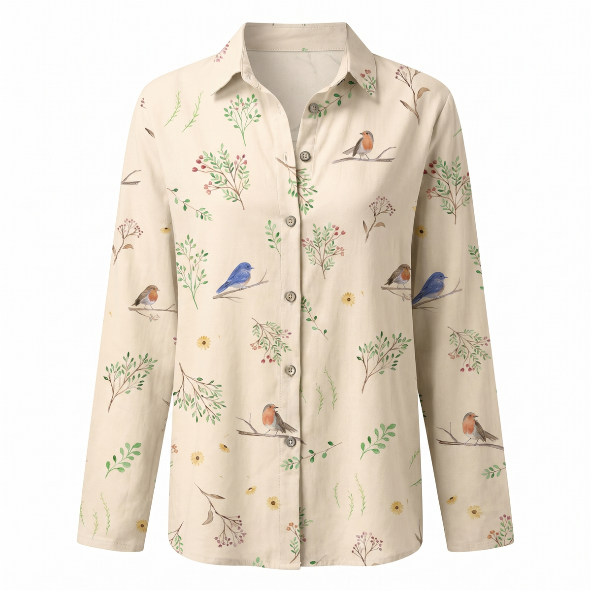 Women abstract print split neck blouse long sleeve button front in multiple colors