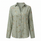 Women abstract print split neck blouse long sleeve button front in multiple colors