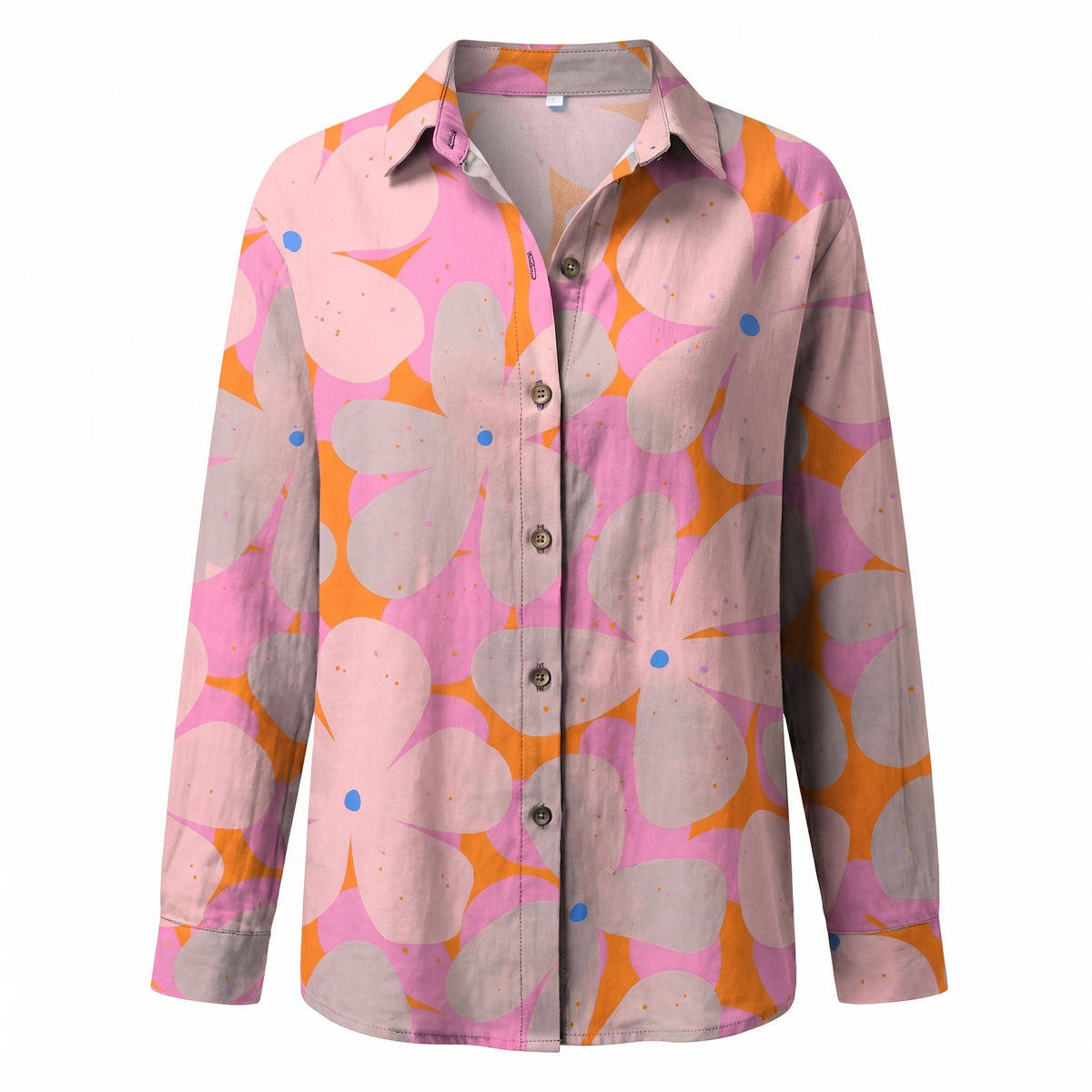 Women abstract print split neck blouse long sleeve button front in multiple colors