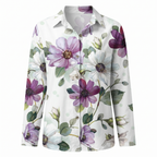 Women abstract print split neck blouse long sleeve button front in multiple colors