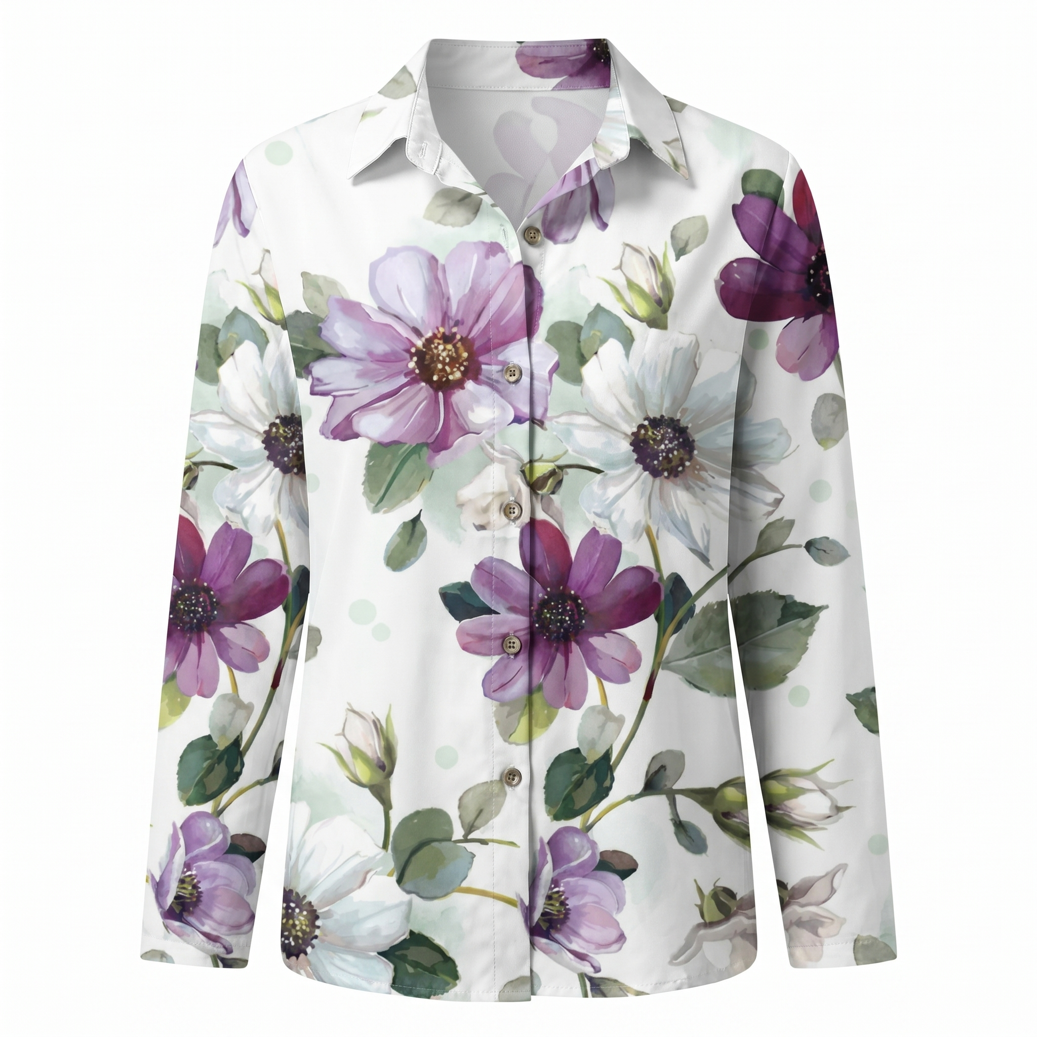 Women abstract print split neck blouse long sleeve button front in multiple colors