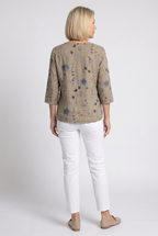 Women floral blouse V-neck three-quarter sleeves relaxed loose fit