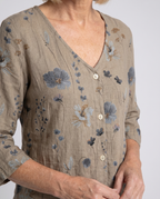 Women floral blouse V-neck three-quarter sleeves relaxed loose fit