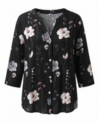 Women floral blouse V-neck three-quarter sleeves relaxed loose fit