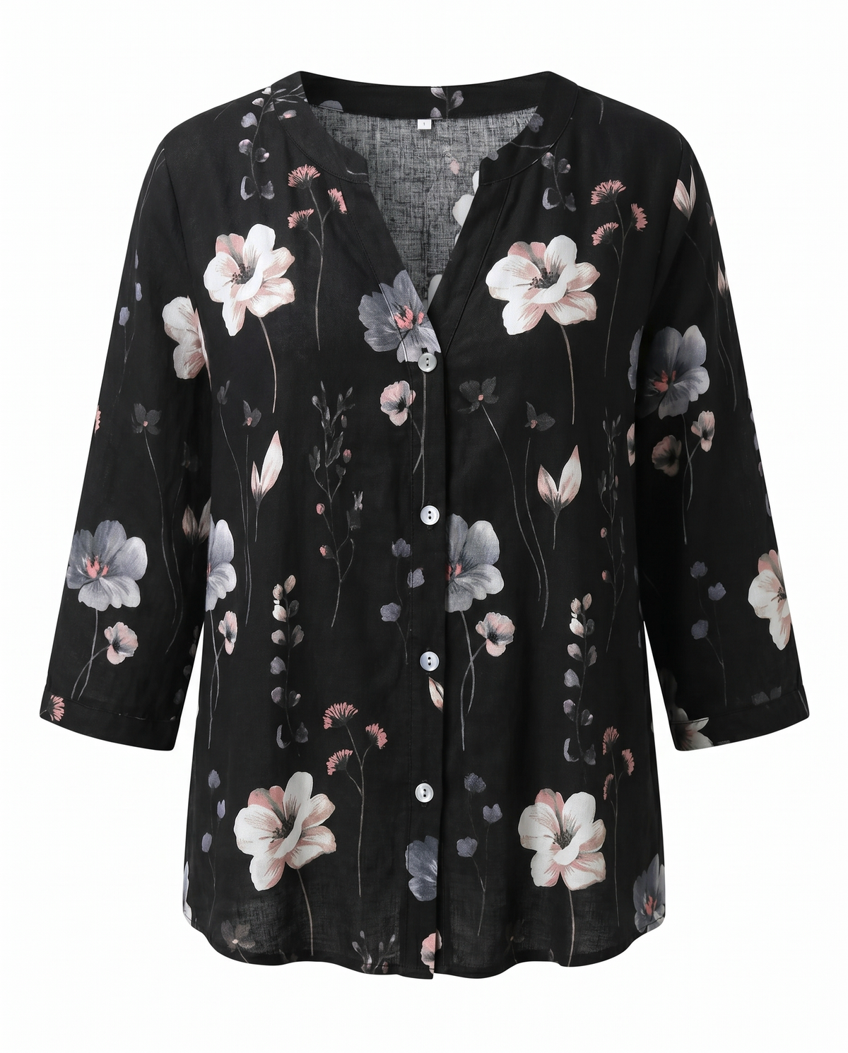 Women floral blouse V-neck three-quarter sleeves relaxed loose fit