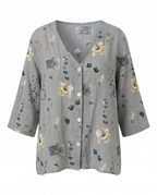 Women floral blouse V-neck three-quarter sleeves relaxed loose fit