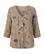 Women floral blouse V-neck three-quarter sleeves relaxed loose fit