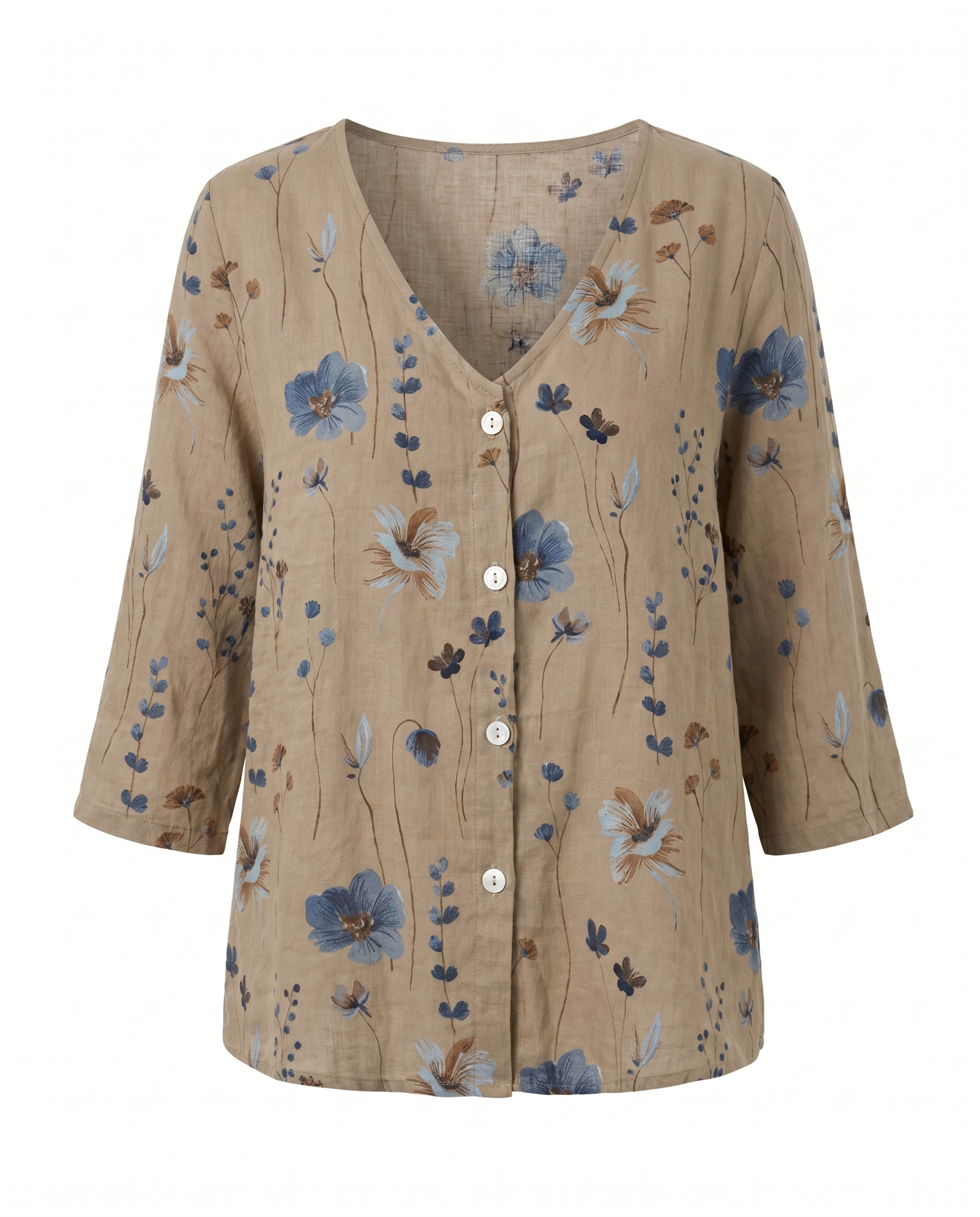 Women floral blouse V-neck three-quarter sleeves relaxed loose fit
