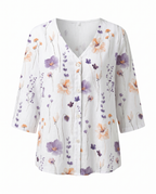 Women floral blouse V-neck three-quarter sleeves relaxed loose fit