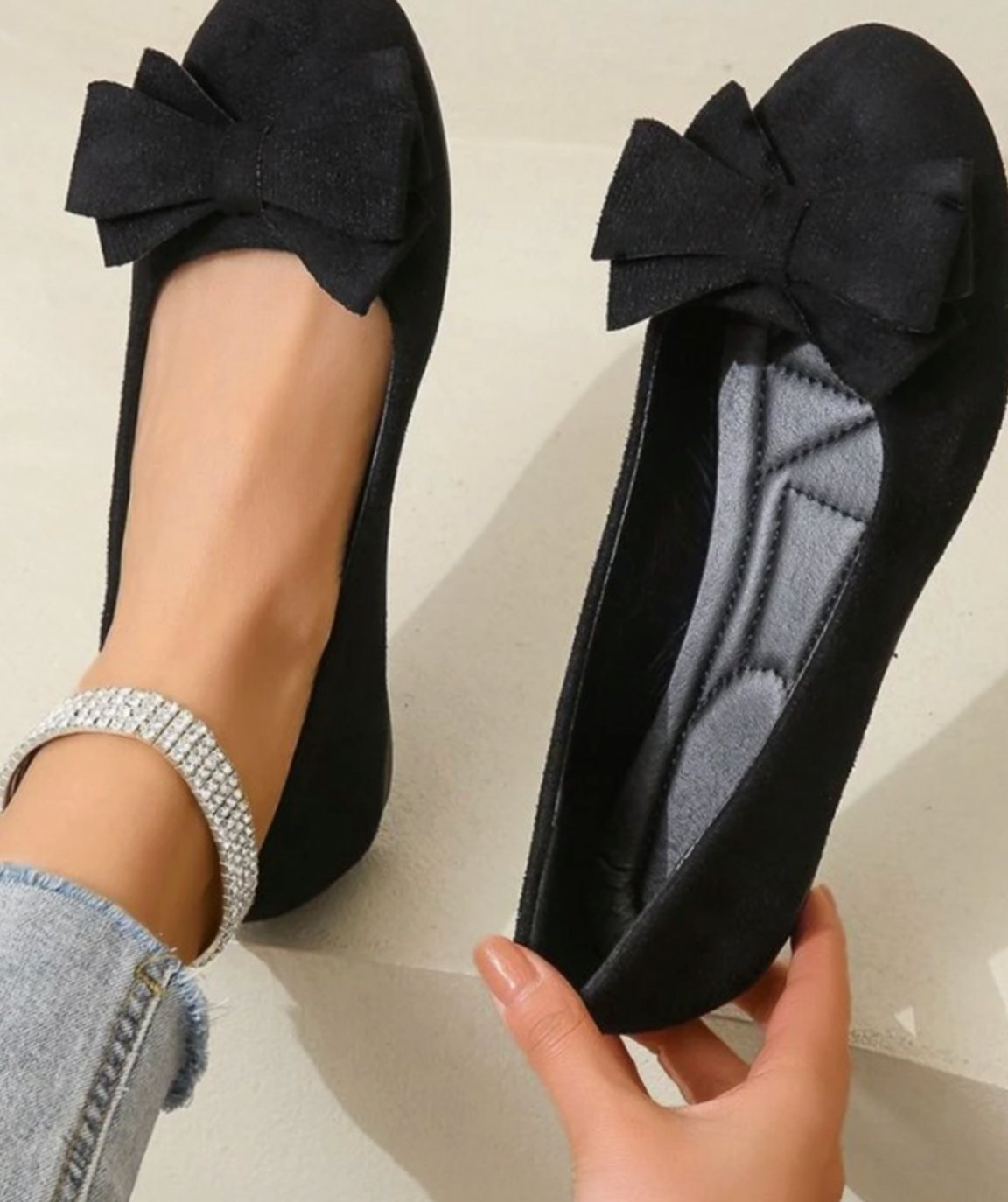 Orthopedic Shoes Women Suede Bow Ballet Flats Cushioned