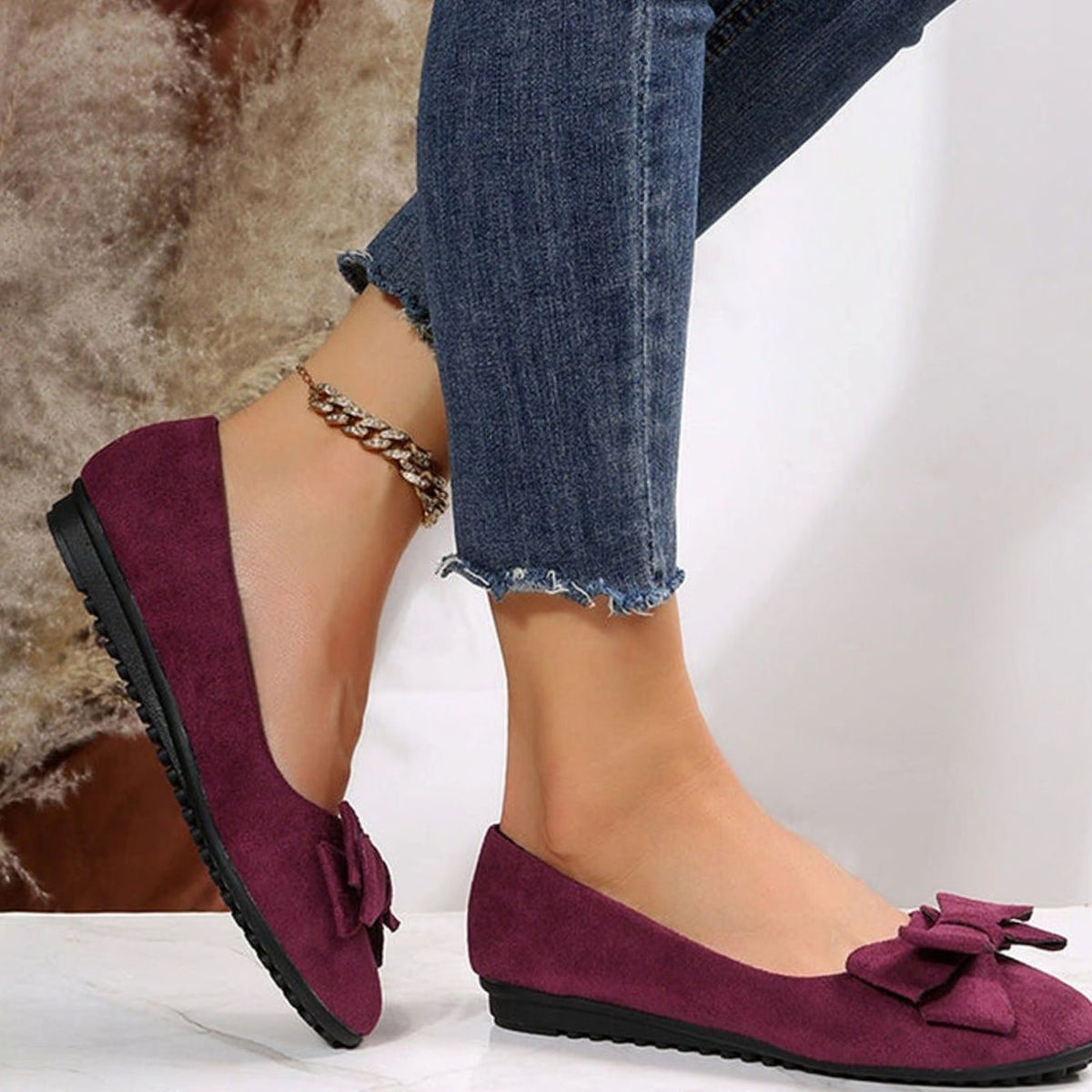 Orthopedic Shoes Women Suede Bow Ballet Flats Cushioned