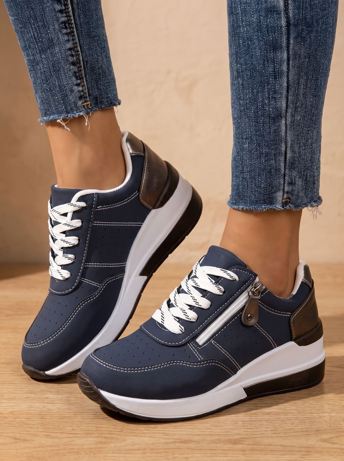 Women Wedge Sneakers Orthopedic Arch Support Cushioned Lace Up