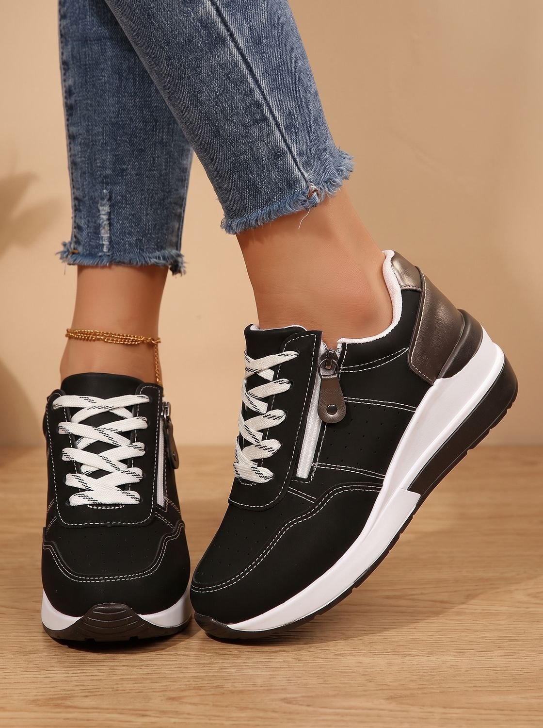 Women Wedge Sneakers Orthopedic Arch Support Cushioned Lace Up