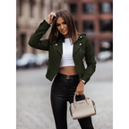Women suede cropped moto jacket asymmetric zip lapel collar
