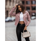 Women suede cropped moto jacket asymmetric zip lapel collar