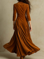 Velvet Dress Women Flared Maxi Three Quarter Sleeve Blazer Style