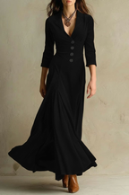 Velvet Dress Women Flared Maxi Three Quarter Sleeve Blazer Style