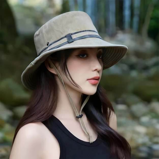 Women UPF 50+ wide brim sun hat adjustable chin strap packable