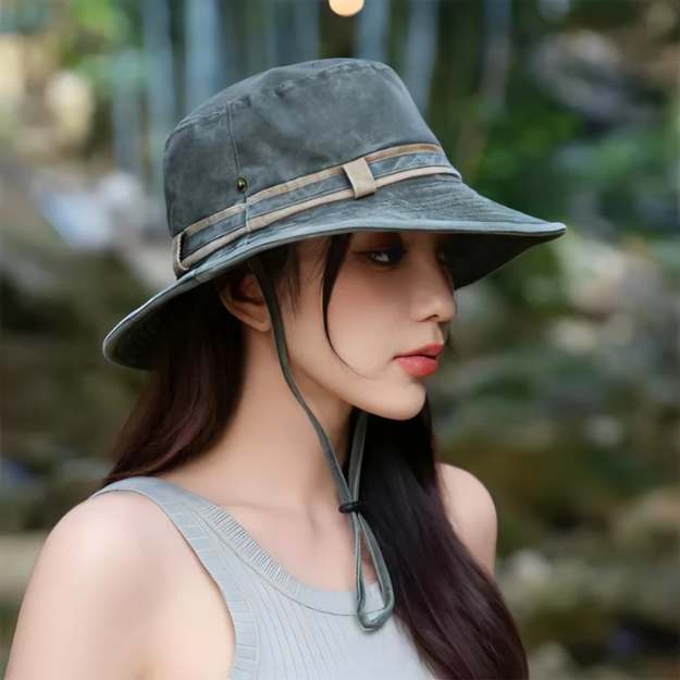 Women UPF 50+ wide brim sun hat adjustable chin strap packable
