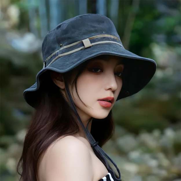 Women UPF 50+ wide brim sun hat adjustable chin strap packable