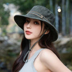 Women UPF 50+ wide brim sun hat adjustable chin strap packable