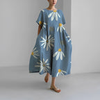 Women floral bohemian maxi dress loose fit with vibrant floral print