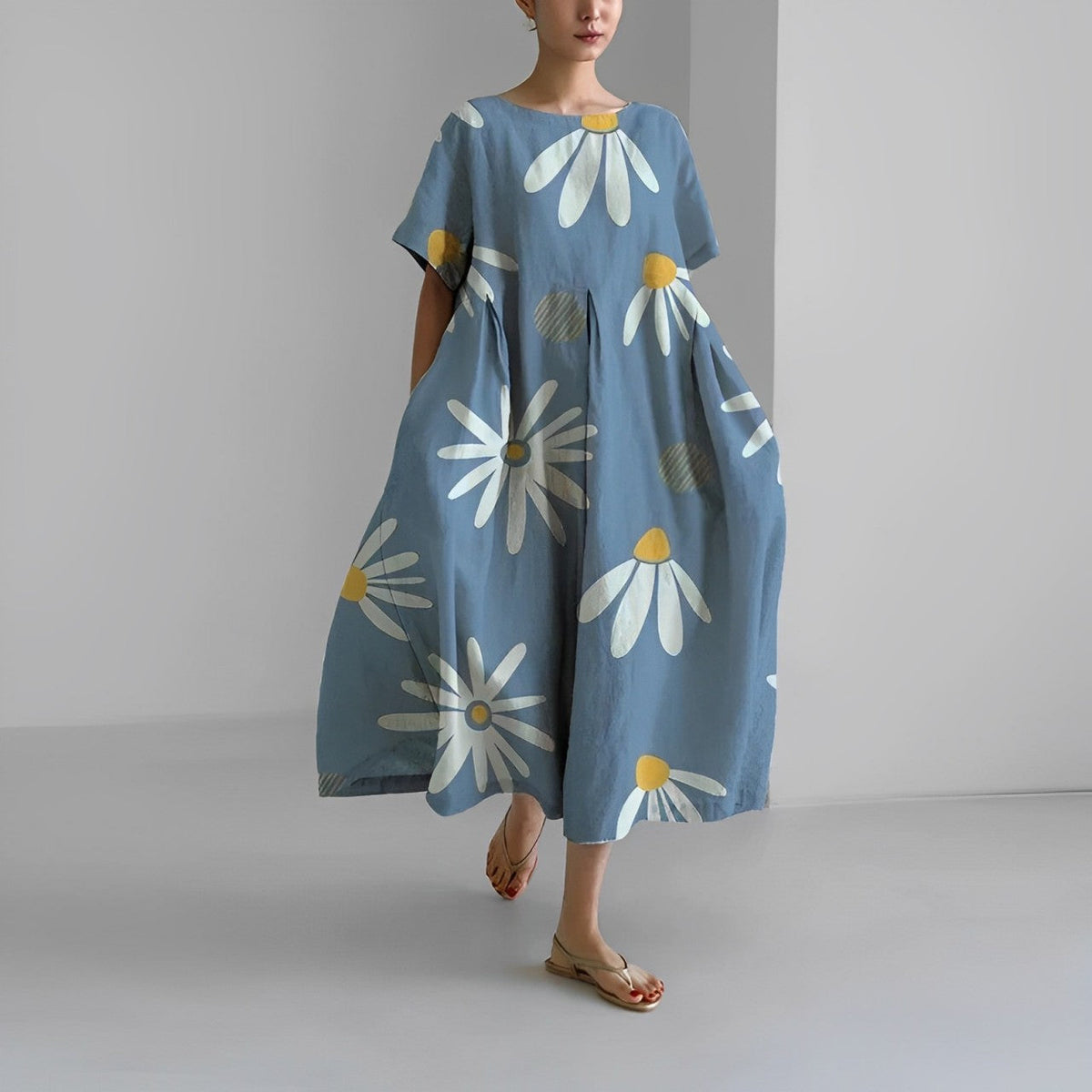 Women floral bohemian maxi dress loose fit with vibrant floral print