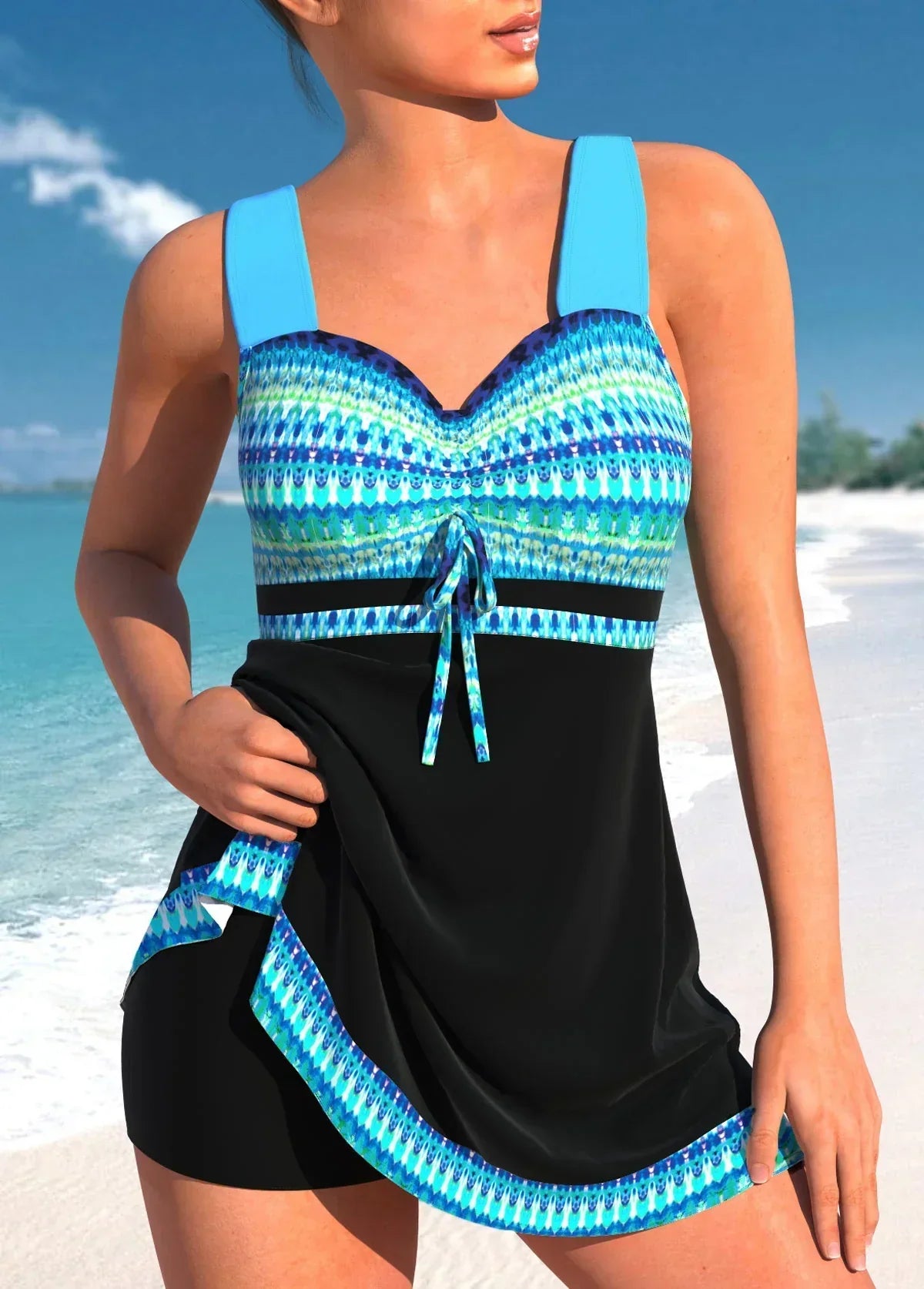 Women's one-piece swimsuit elegant comfortable fit, available in Black, Blue and Grey