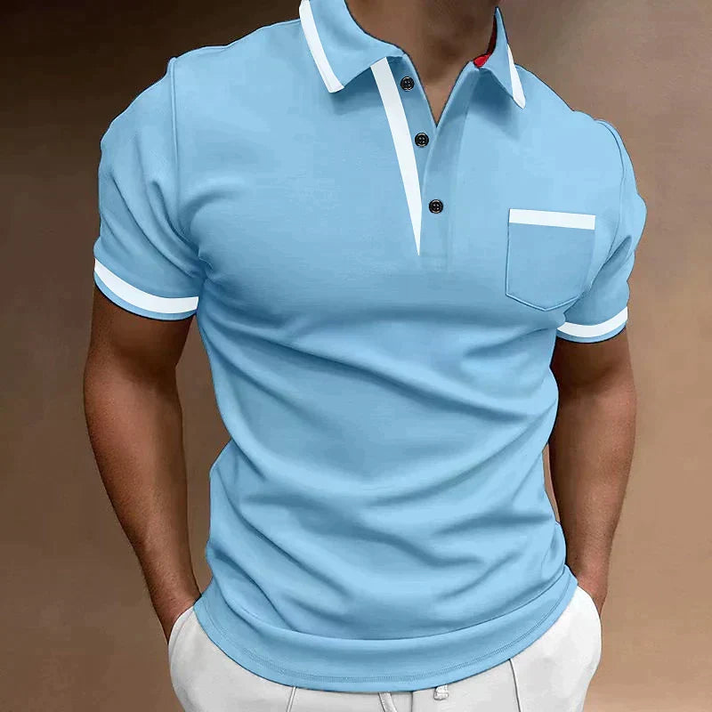 Men's polo shirt classic fit with collared button placket, cotton blend casual wear