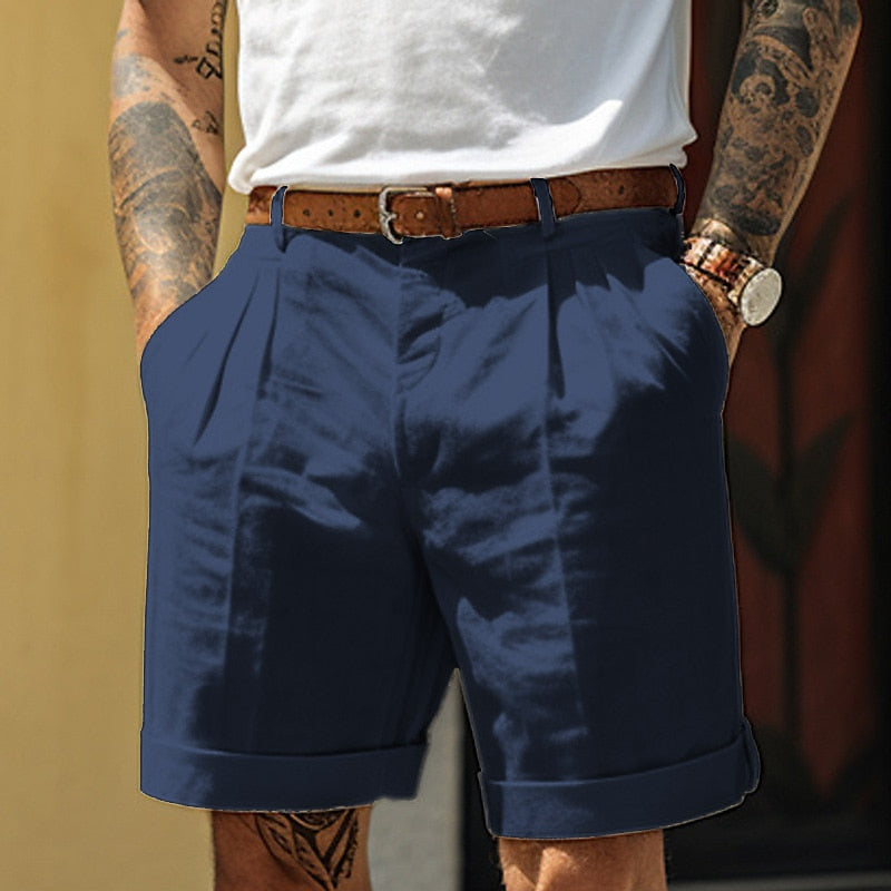 Men's linen cotton shorts relaxed fit, breathable casual summer shorts