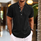 Men short sleeve shirt grandad collar relaxed fit casual summer