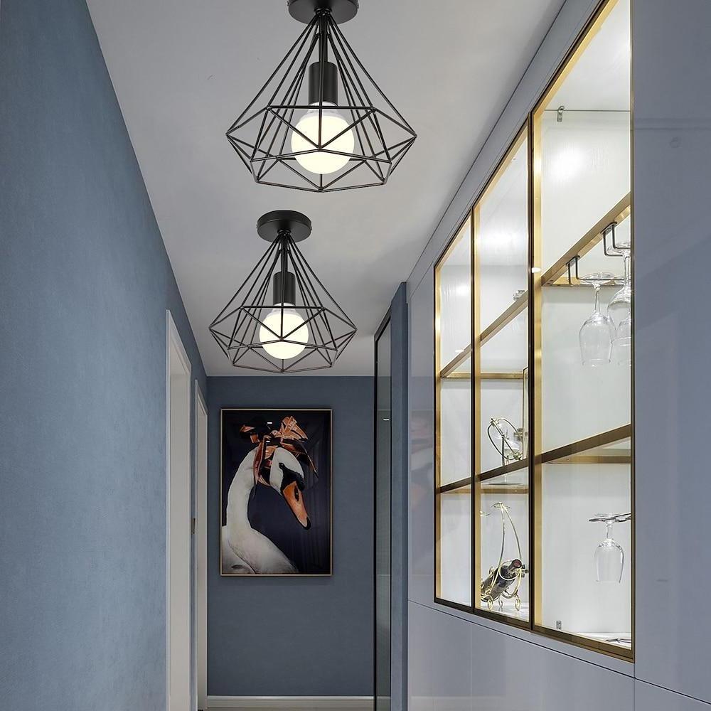 Retro geometric cage ceiling lamp black LED 9W indoor ambient light