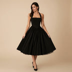 Midi Dress Women Halter Neck Sleeveless Pleated A Line Fit Flare