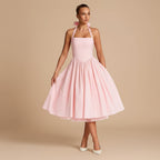 Midi Dress Women Halter Neck Sleeveless Pleated A Line Fit Flare