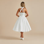 Midi Dress Women Halter Neck Sleeveless Pleated A Line Fit Flare